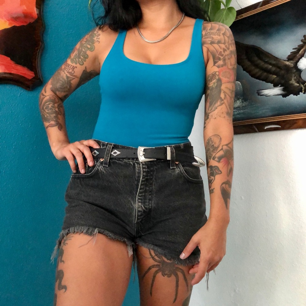 Vintage turquoise blue spandex Lycra bodysuit